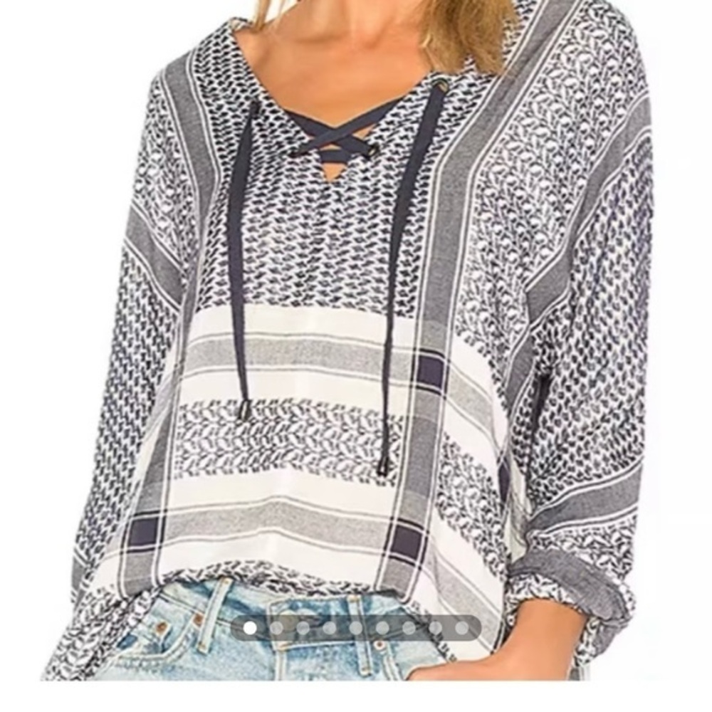 Rails Anthropologie lily blue lace up long sleeve size medium tunic blouse